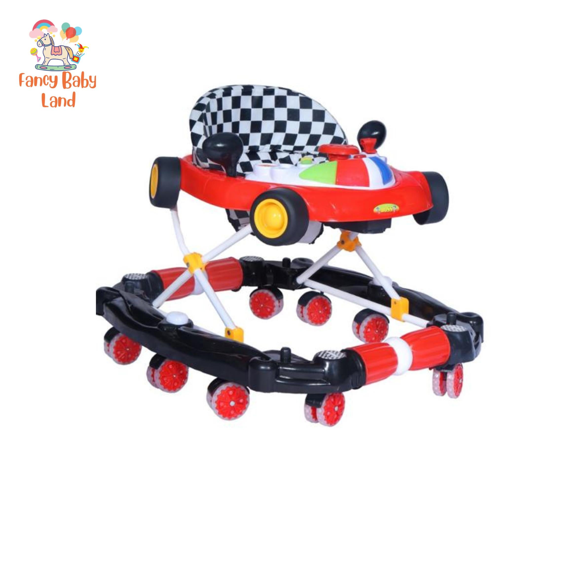 2 in 1 Rocking Plus Baby Walker Car Shape with Lights & Music, in red color