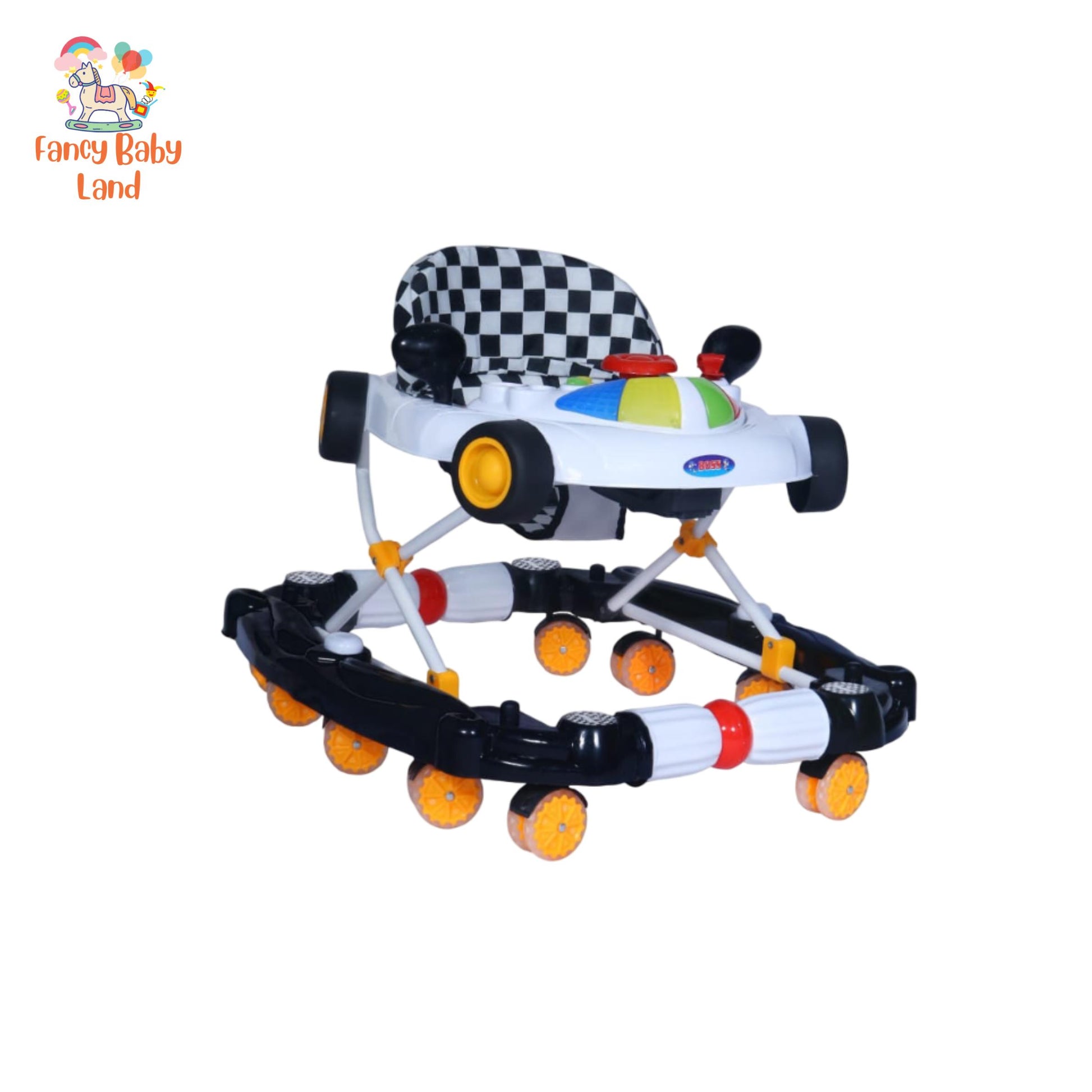 2 in 1 Rocking Plus Baby Walker Car Shape with Lights & Music, in white color