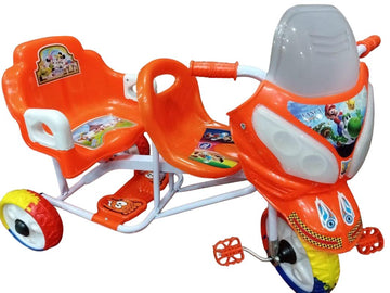 Double Seat Ching Chi Baby Tricycle Foam Tyre With Music & Lights in orange colour